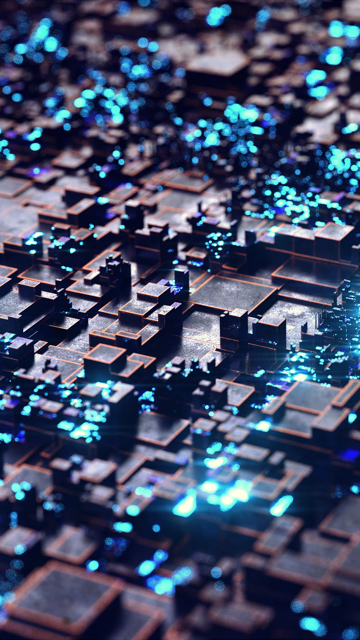 Greebles Wallpaper 4K, Render, CGI, 3D background, Cyan